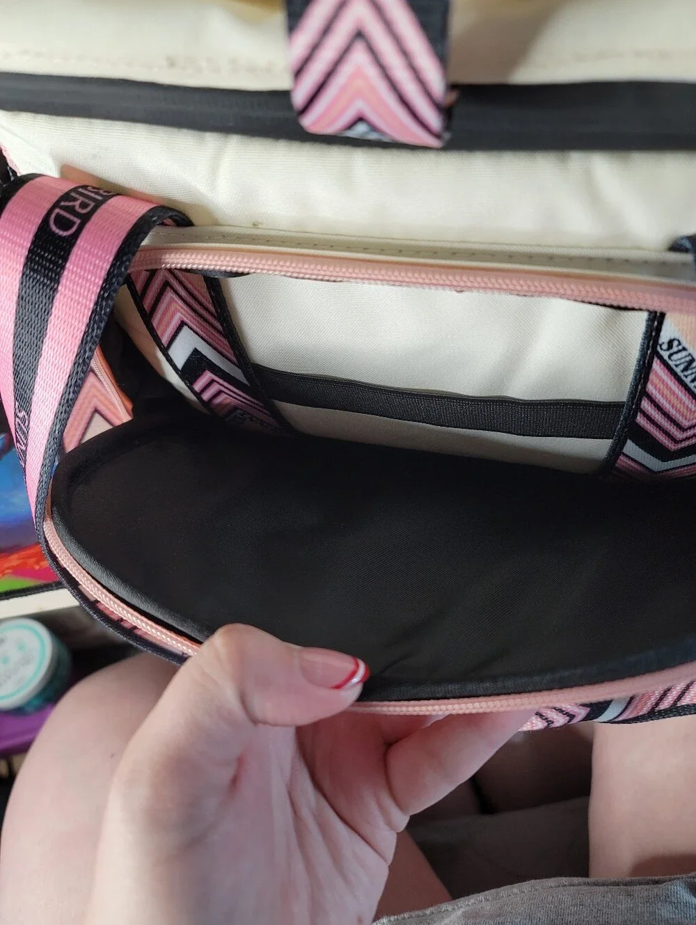 SUNNY BIRD Dual Compartment Insulated Lunch Bag (Pink & Cream)